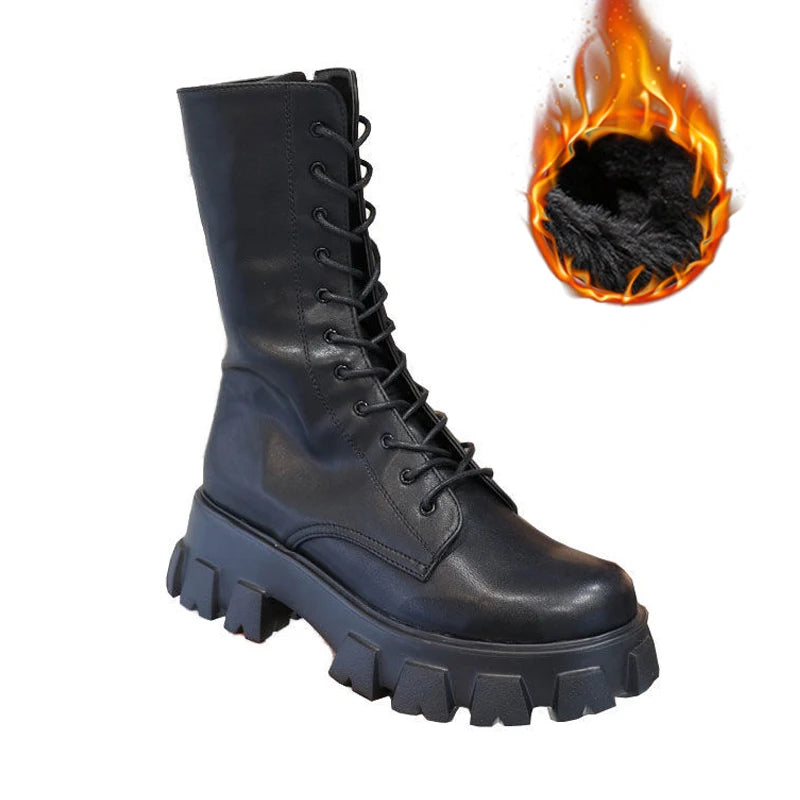 Women's Mid-Calf Lace-Up Platform Boots — product view