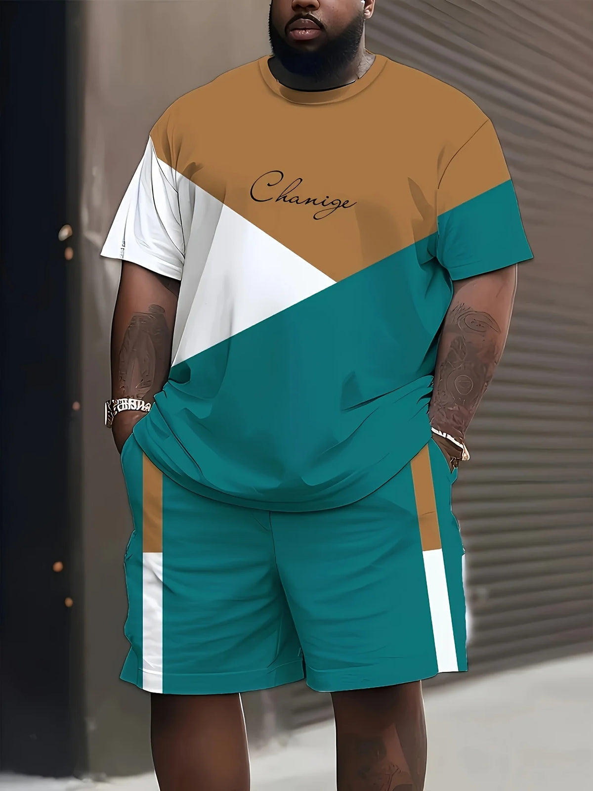 Men's Graphic Print Top & Shorts Set