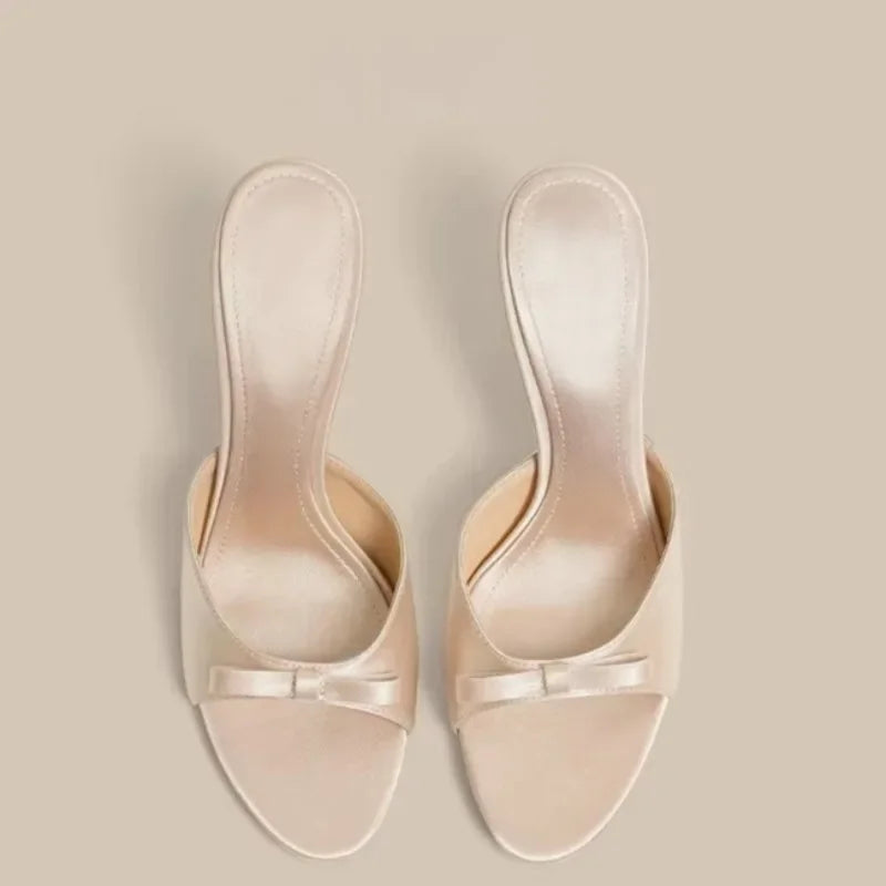 Women's Round-Toe Open-Toe Bow Detail Stiletto Sandals
