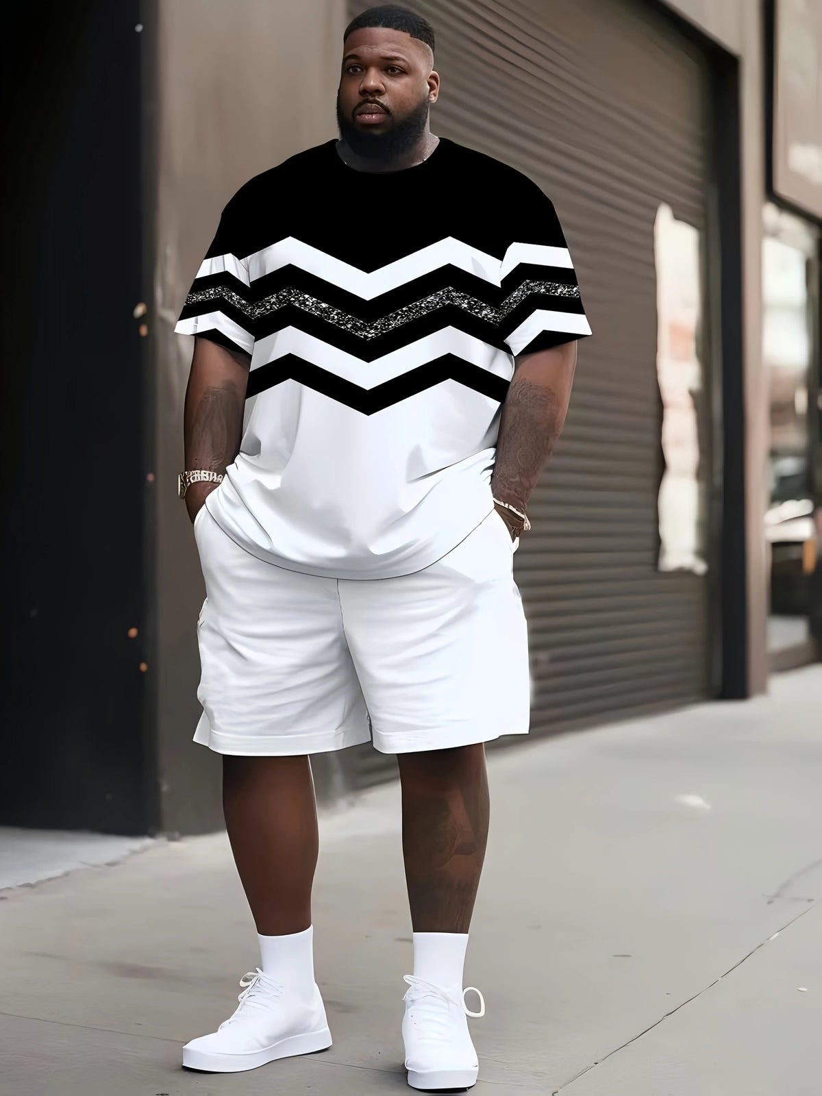 Men's Graphic Print Top & Shorts Set