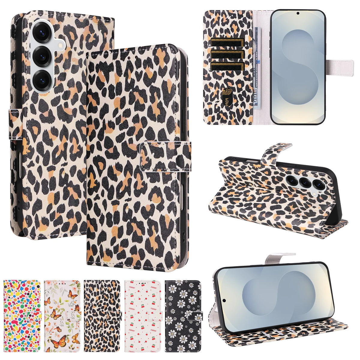 Floral Print Flip Wallet Phone Case for Samsung Galaxy A36, A37, A34, A35, A32 5G, A33 5G, A31, A32 4G, A27, A30, A25, A26, A22 5G, A23, A21s, A22 4G, A17, A20, A15, A16, A13, A14, A10, A12, A06, A07, A05, A05s, A03 Core, A04, A02, A56 & More Models