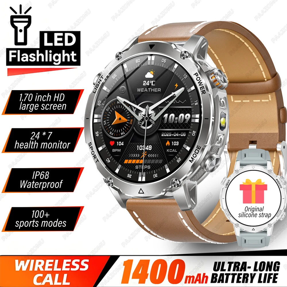 Outdoor 1.7-Inch Calling Smartwatch with Flashlight