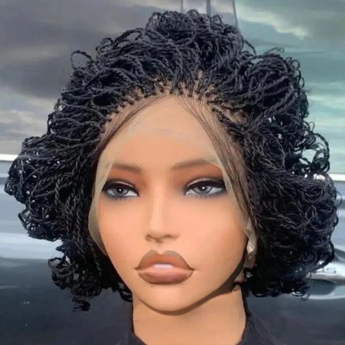 12 Inch Short Micro Twist Wig with Center Part Braided 2*6 Lace - OSASCO