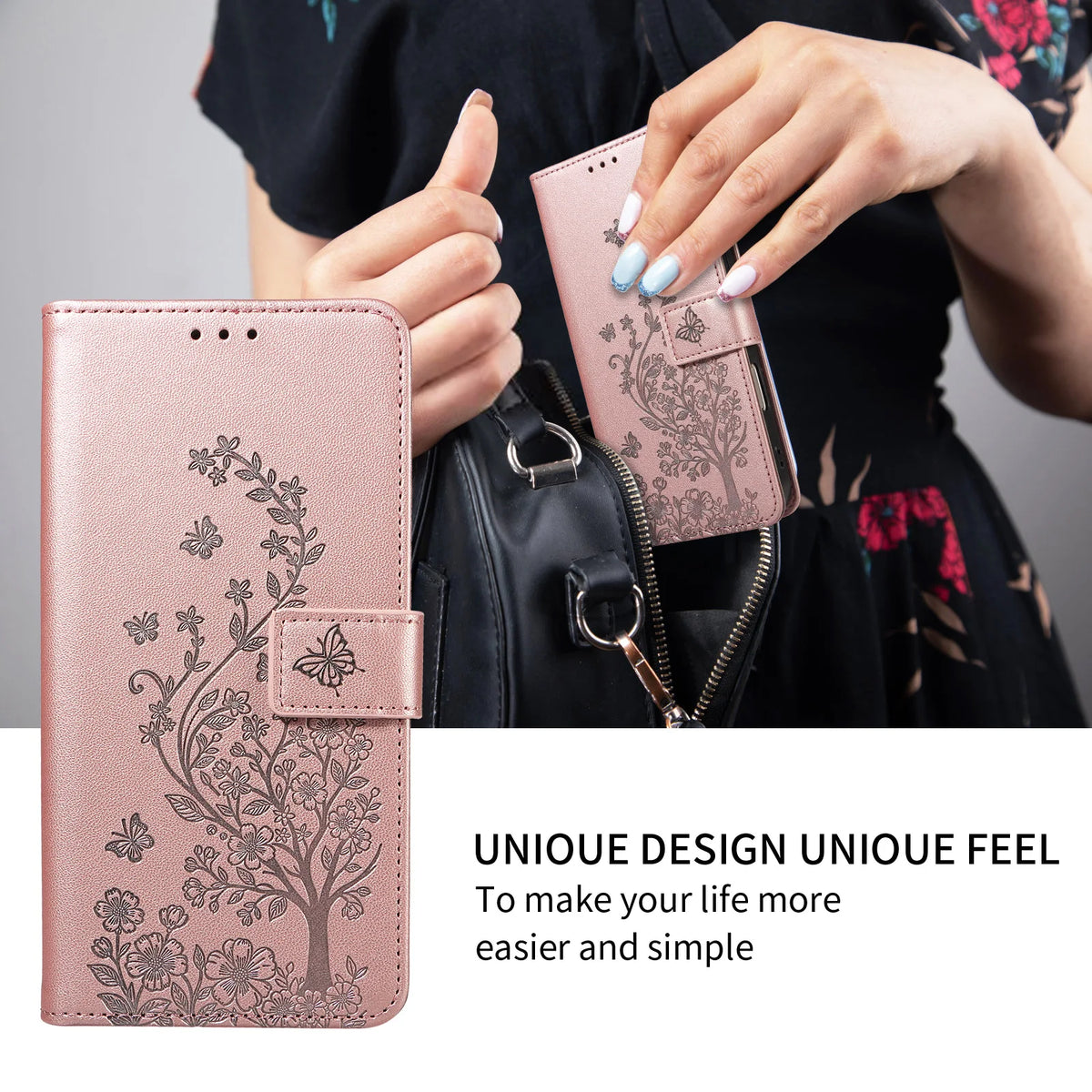 Floral Embossed Flip Wallet Phone Case for iPhone 15 Plus, iPhone 14, iPhone 14 Pro Max, iPhone 14 Plus, iPhone 14 Pro, iPhone 13, iPhone 13 mini, iPhone 13 Pro Max, iPhone 16 Pro, iPhone 16 Plus, iPhone 16, iPhone 16 Pro Max & More Models