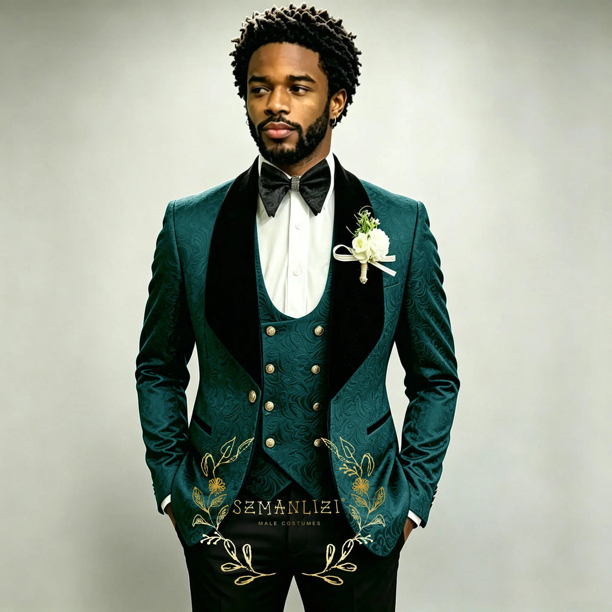 Men's Black Jacquard 3-Piece Suit Set — product view