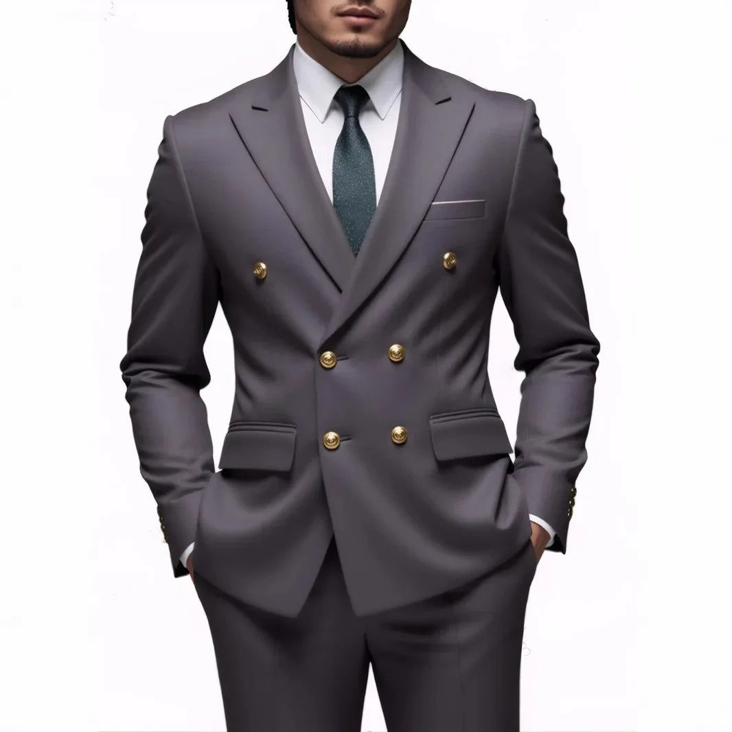 Men's Slim-Fit Double-Breasted Suit Set — product view