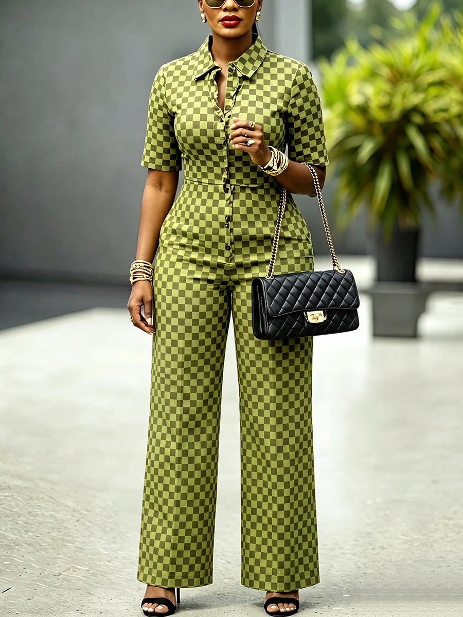 Women's Checkerboard Wide-Leg Jumpsuit