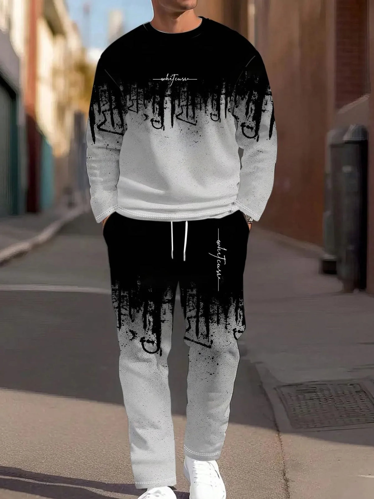 Men's Gradient Print Sweatshirt & Pants Set