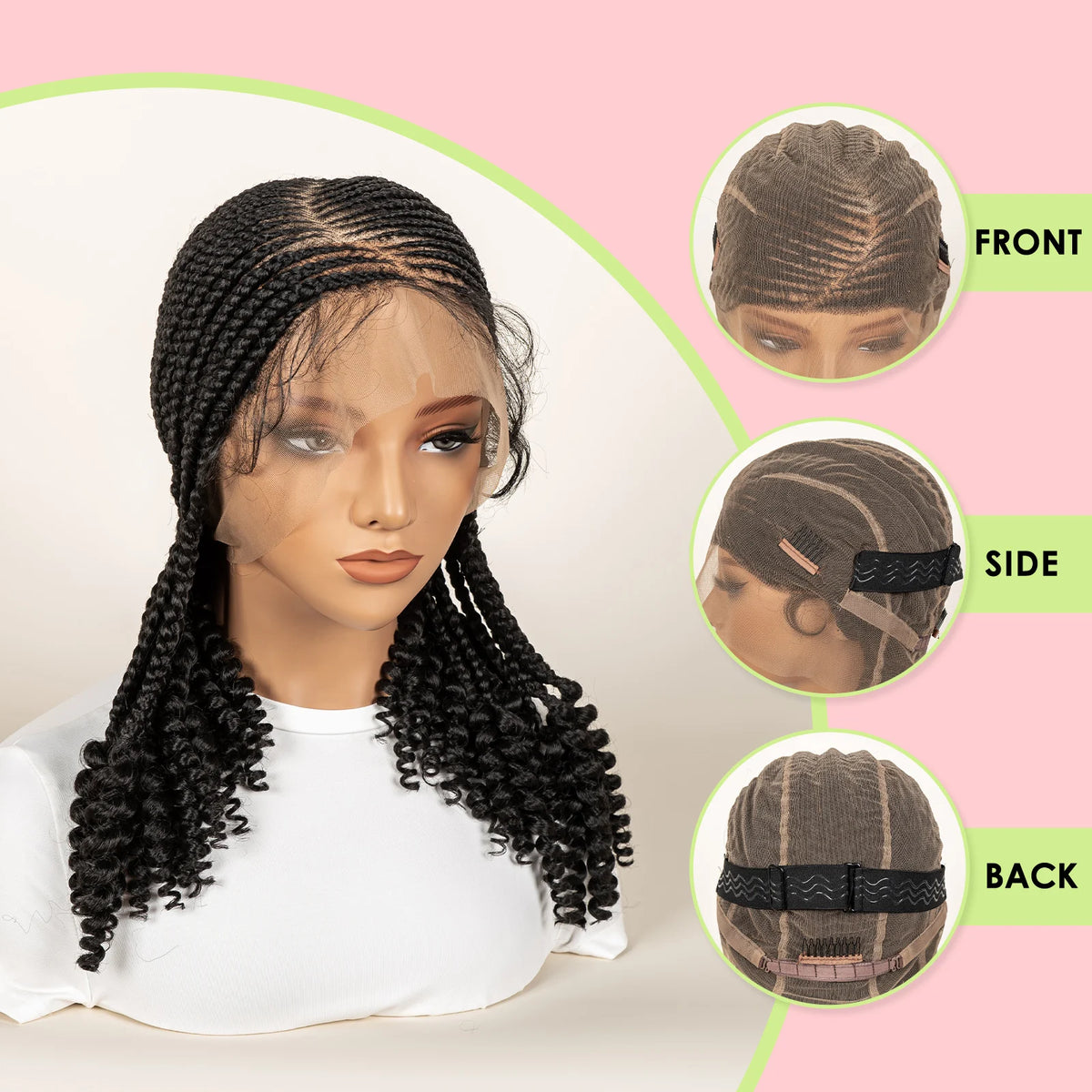 Women's Natural Black Cornrow Braided Synthetic Wig — product view