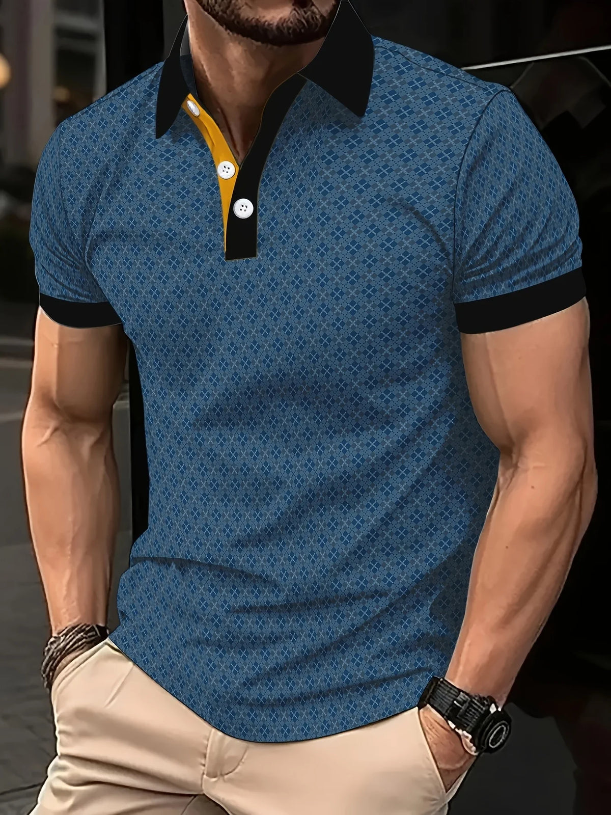 Men's Polka Dot Short-Sleeve Polo Shirt