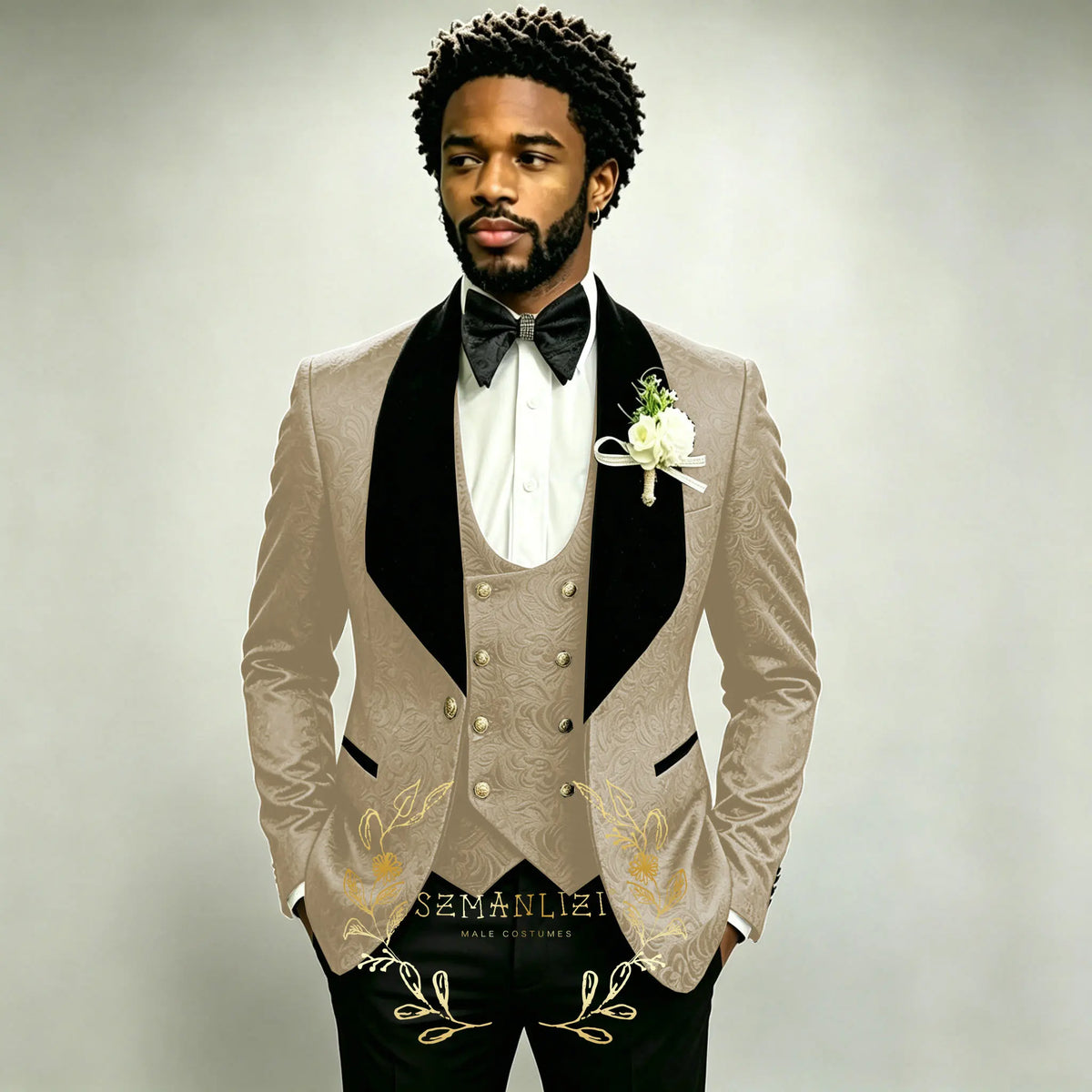 Men's Black Jacquard 3-Piece Suit Set — product view