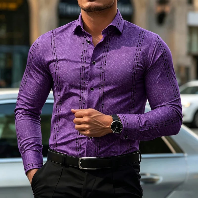 Men's Polka Dot Long-Sleeve Casual Shirt