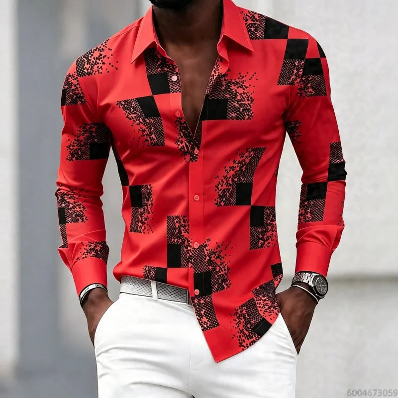 Men's Graphic Print Long-Sleeve Casual Shirt