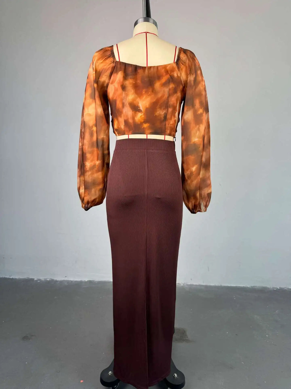 Women's Printed Mesh Top & Maxi Skirt Set