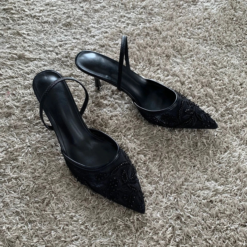Women's Beaded Mesh Slingback Heels — product view
