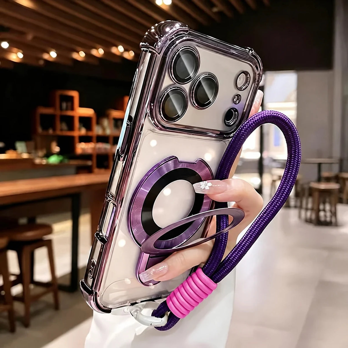 Clear Magnetic Stand Phone Case with Lanyard for iPhone 16 Pro, iPhone 16 Plus, iPhone 16 Pro Max, iPhone 17, iPhone 17 Pro, iPhone 17 Pro Max, iPhone 18 Pro, iPhone 18 Pro Max, iPhone 14 Pro, iPhone 14 Plus, iPhone 14 Pro Max & More Models