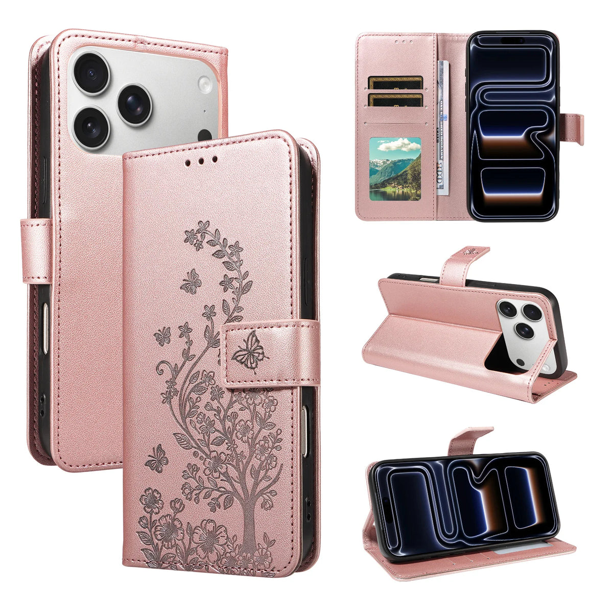 Floral Embossed Flip Wallet Phone Case for iPhone 15 Plus, iPhone 14, iPhone 14 Pro Max, iPhone 14 Plus, iPhone 14 Pro, iPhone 13, iPhone 13 mini, iPhone 13 Pro Max, iPhone 16 Pro, iPhone 16 Plus, iPhone 16, iPhone 16 Pro Max & More Models