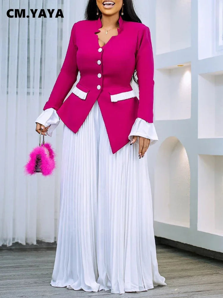 Women's Flared-Sleeve Blazer & Pleated Pants Set