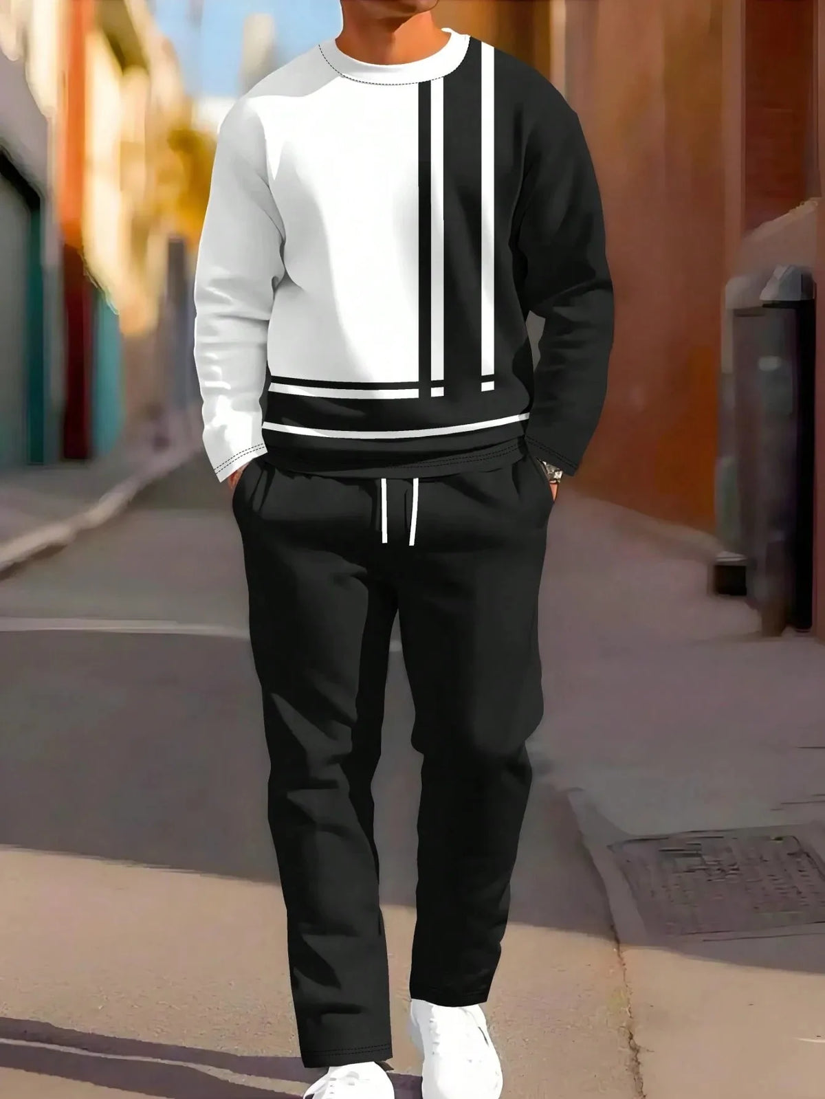 Men's Striped Sweatshirt & Pants Set