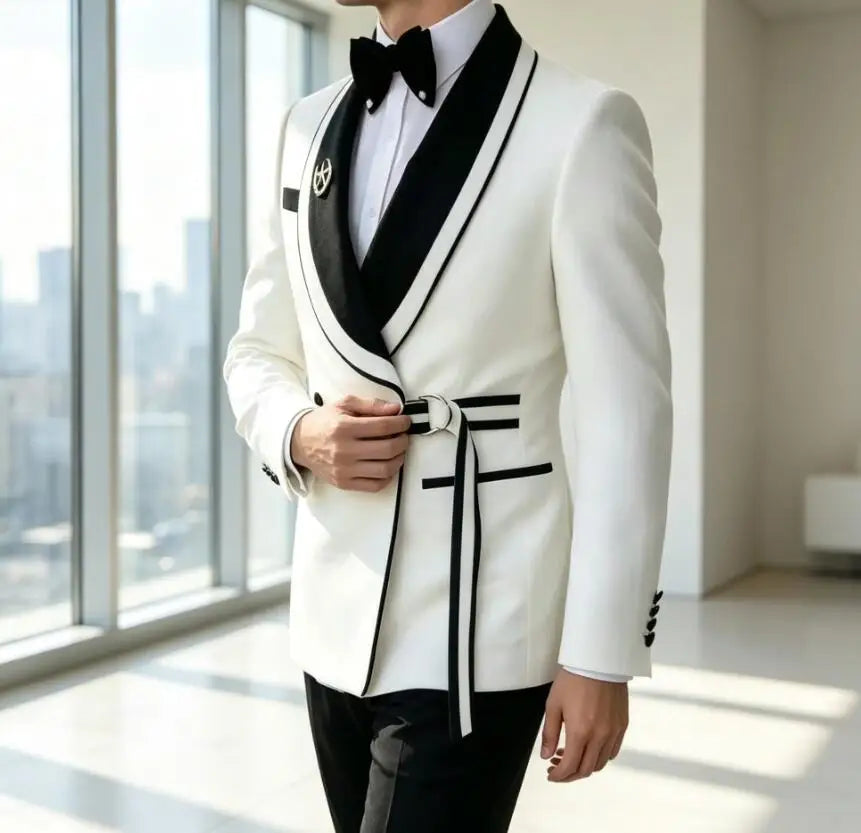 Men's Double-Breasted Slim-Fit Two-Piece Suit Set — product view