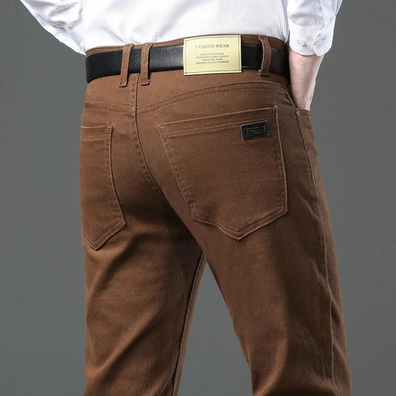 Men's Straight-Leg Stretch Denim Jeans - Business Casual Style — product view