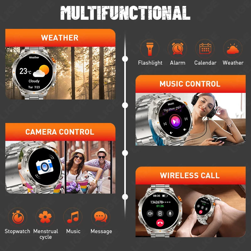 Outdoor 1.46-Inch Calling Smartwatch with Flashlight