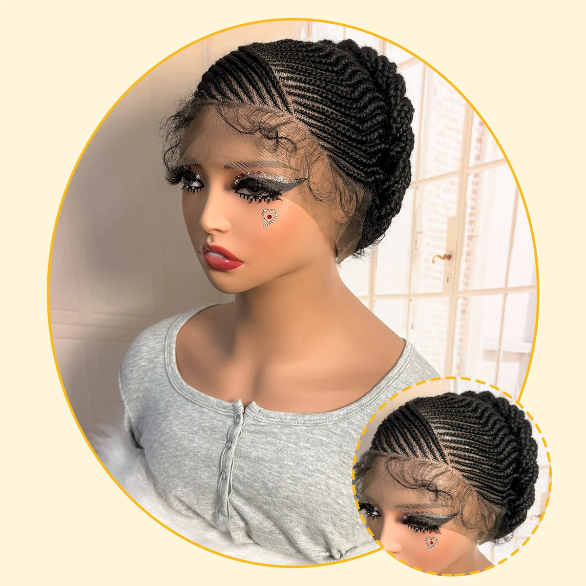 Women's Black Cornrow Braided Synthetic Wig — product view