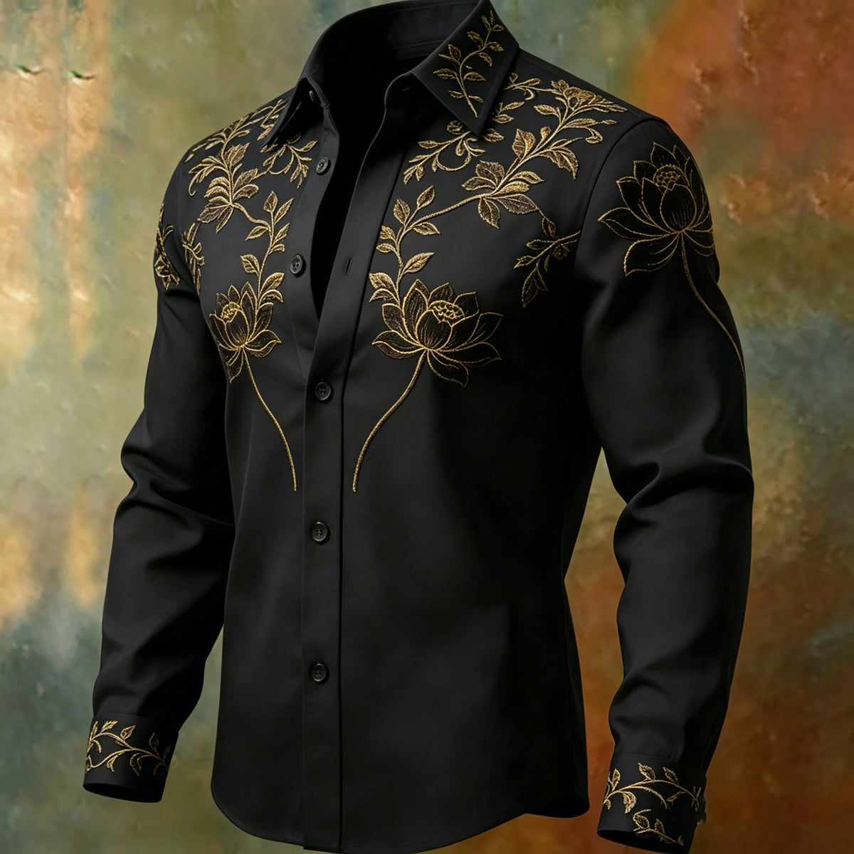 Men's Floral Print Long-Sleeve Casual Shirt