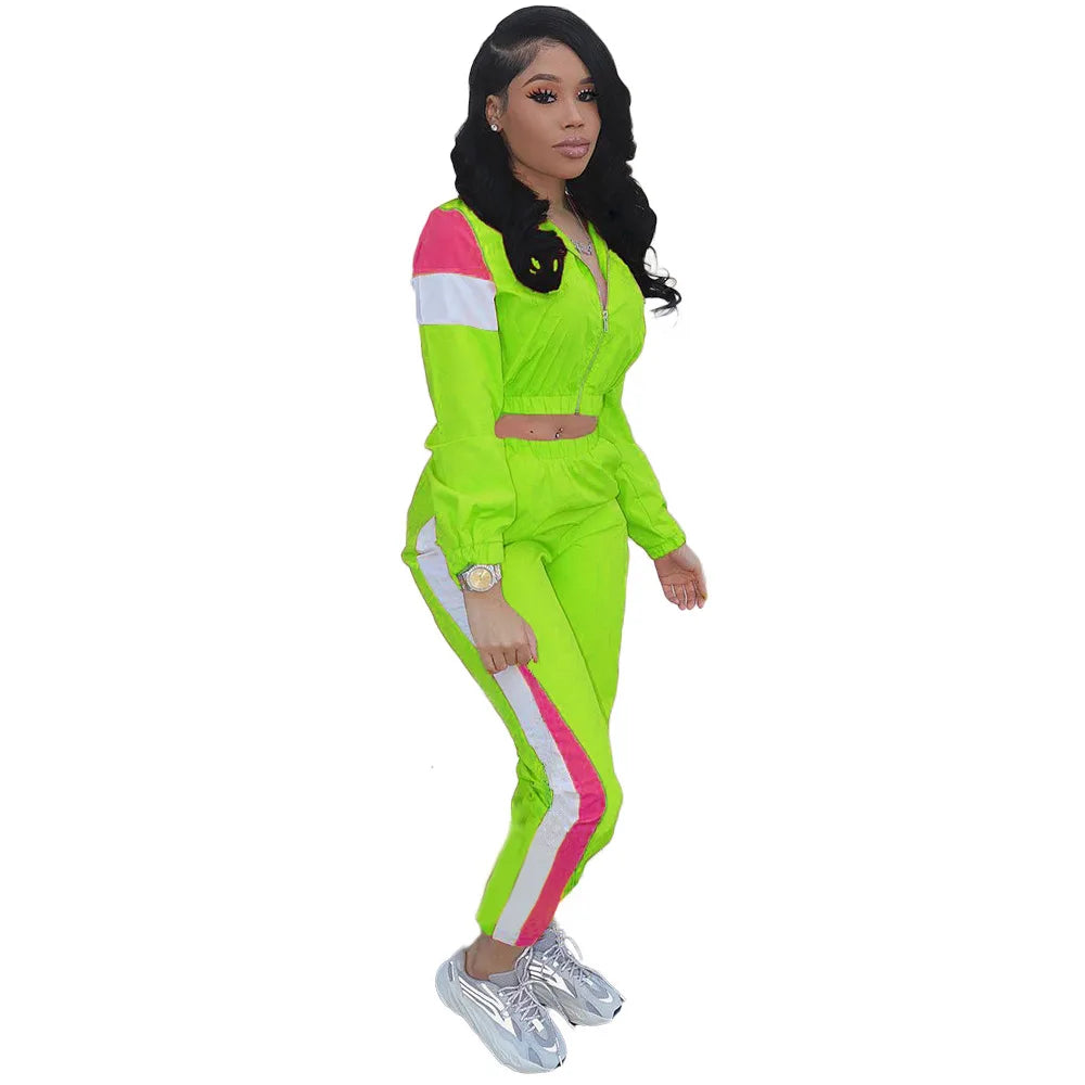 Women's Colour-Block Zip Jacket & Fitted Pants Set