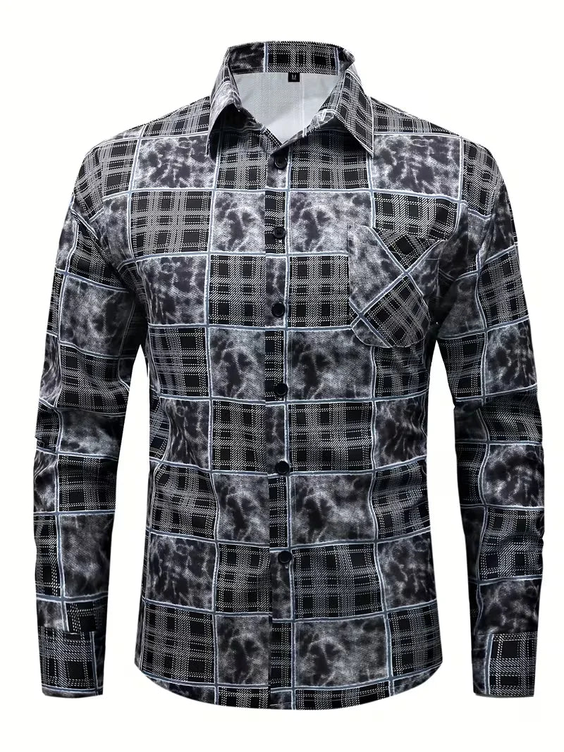 Men's Graphic Print Long-Sleeve Casual Shirt
