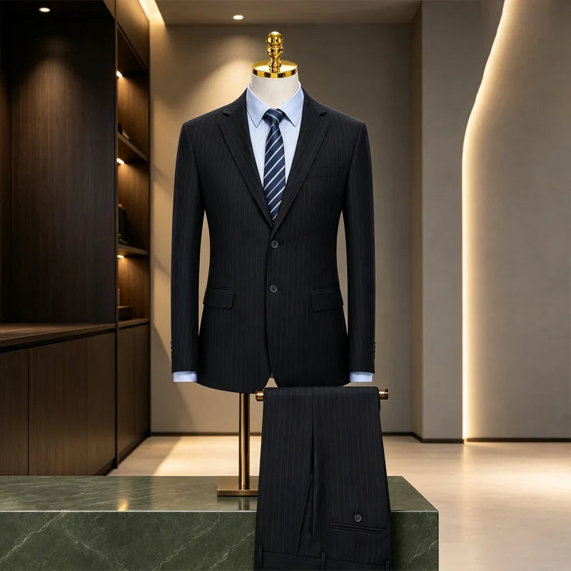 Men's Navy Pinstripe Suit Set — product view