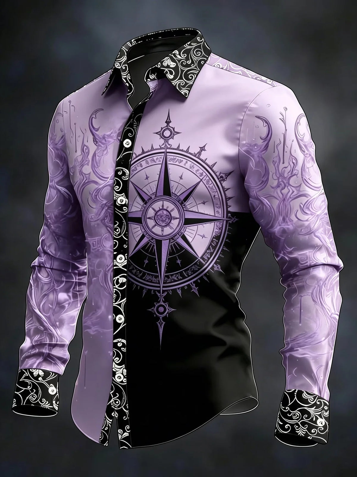 Men's Gradient Print Long-Sleeve Casual Shirt