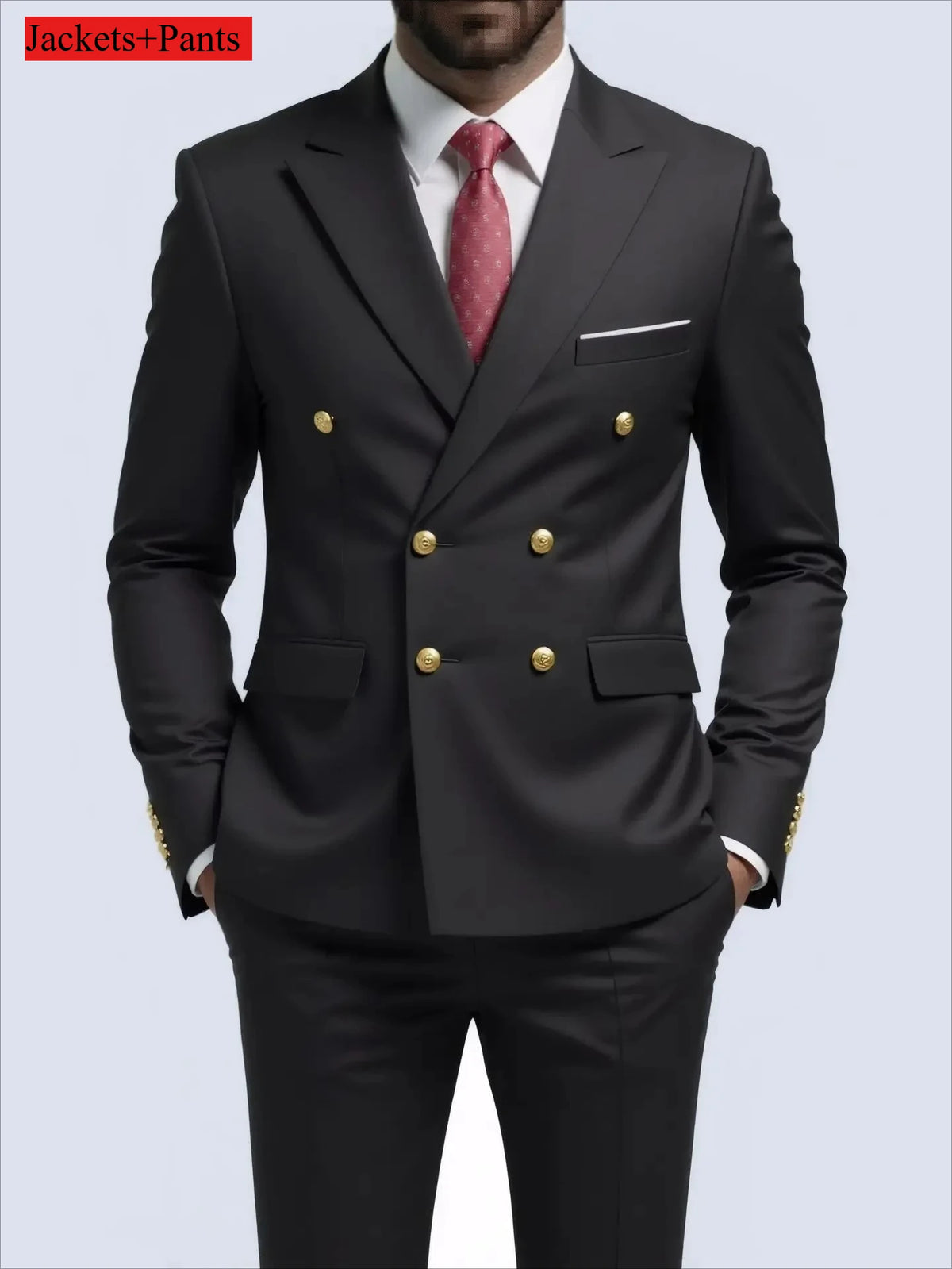 Men's Double-Breasted Suit with Gold-Tone Buttons