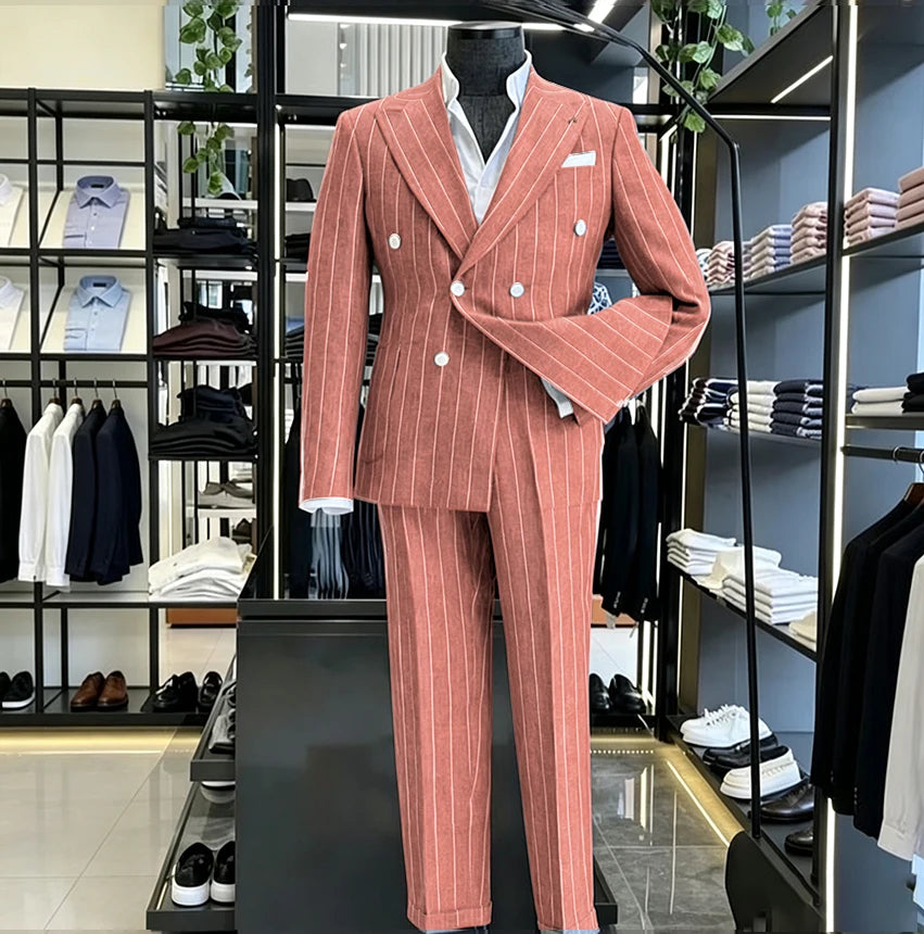 Men's Light Grey Pinstripe 2-Piece Double-Breasted Suit Set — product view