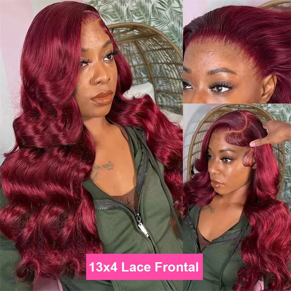 30-Inch Burgundy 99J Human Hair Lace Front Wig, Pre-Plucked, , Body Wave, Transparent Lace — product view