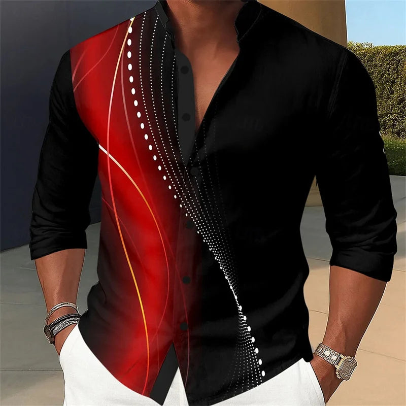 Men's Geometric Print Long-Sleeve Casual Shirt