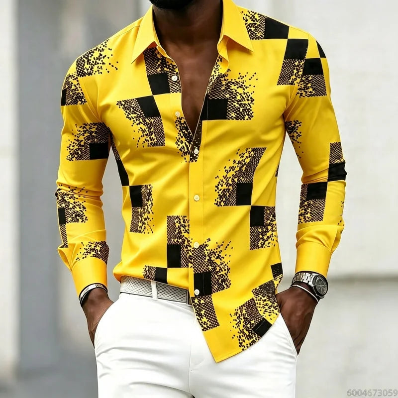 Men's Graphic Print Long-Sleeve Casual Shirt