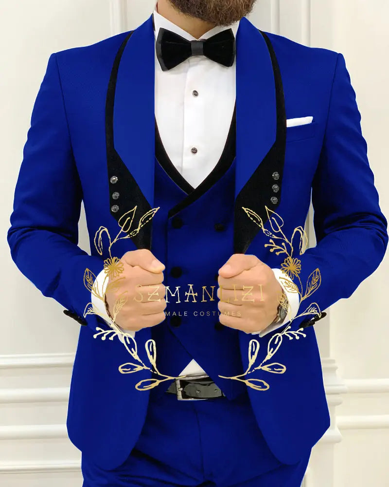 Men's Royal Blue 3-Piece Slim Fit Suit Set — product view