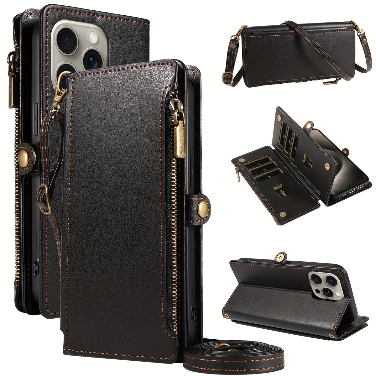 Crossbody Zipper Wallet Phone Case for iPhone 14 Pro Max, iPhone 14 Plus, iPhone 16, iPhone 16 Plus, iPhone 13 Pro Max, iPhone 15 Plus, iPhone 13 Pro, iPhone 14 Pro, iPhone 17 Pro Max, iPhone Air, iPhone 12 mini, iPhone 13 mini & More Models