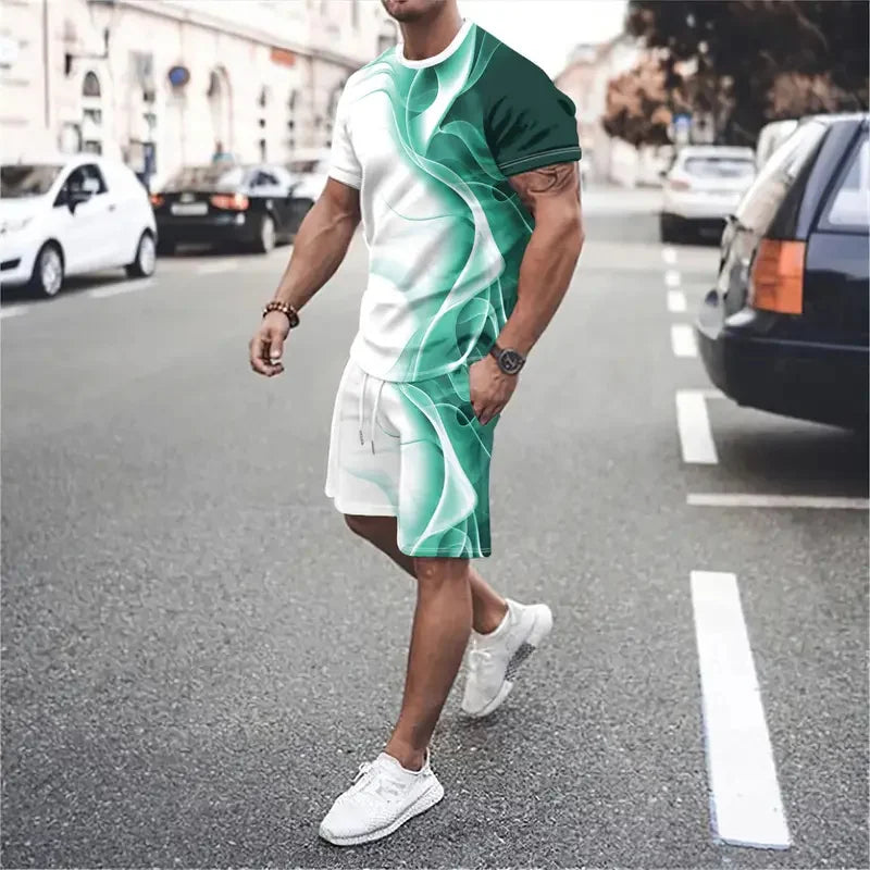 Men's Graphic Print Top & Shorts Set