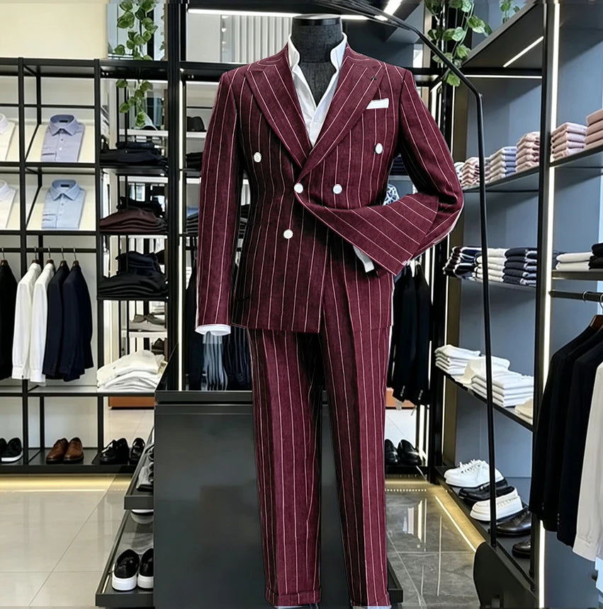 Men's Light Grey Pinstripe 2-Piece Double-Breasted Suit Set — product view