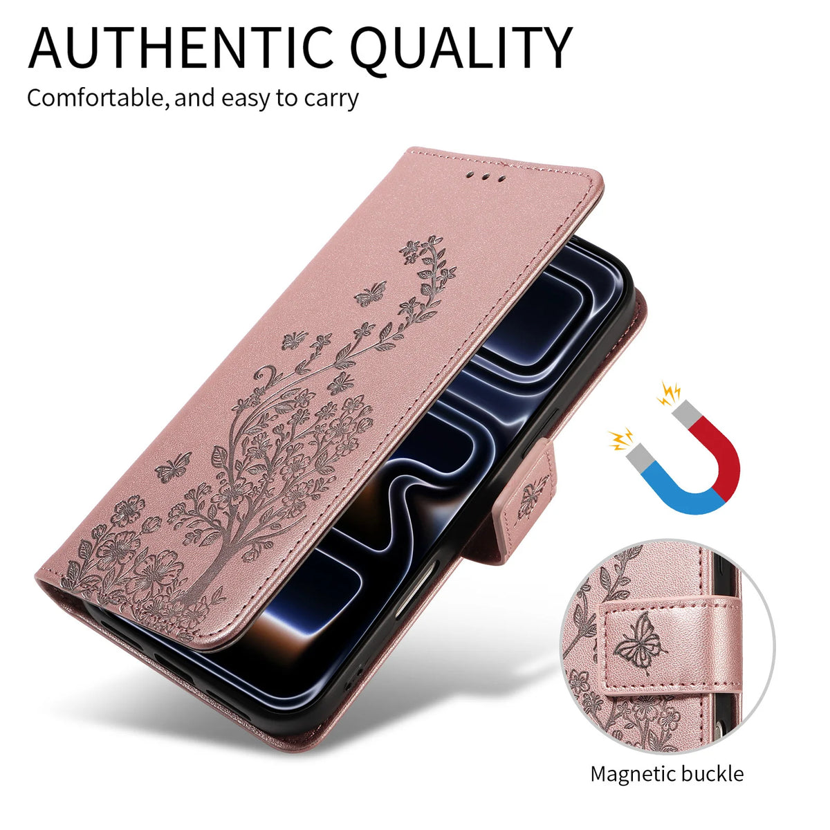 Floral Embossed Flip Wallet Phone Case for iPhone 15 Plus, iPhone 14, iPhone 14 Pro Max, iPhone 14 Plus, iPhone 14 Pro, iPhone 13, iPhone 13 mini, iPhone 13 Pro Max, iPhone 16 Pro, iPhone 16 Plus, iPhone 16, iPhone 16 Pro Max & More Models