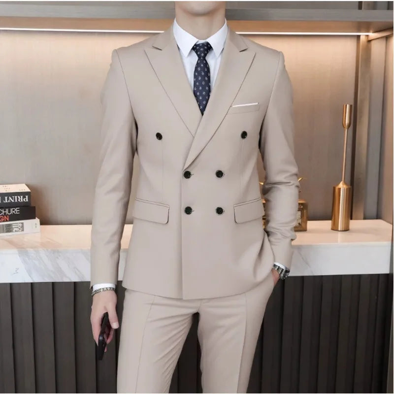 Men's Slim-Fit Double-Breasted Suit Set — product view