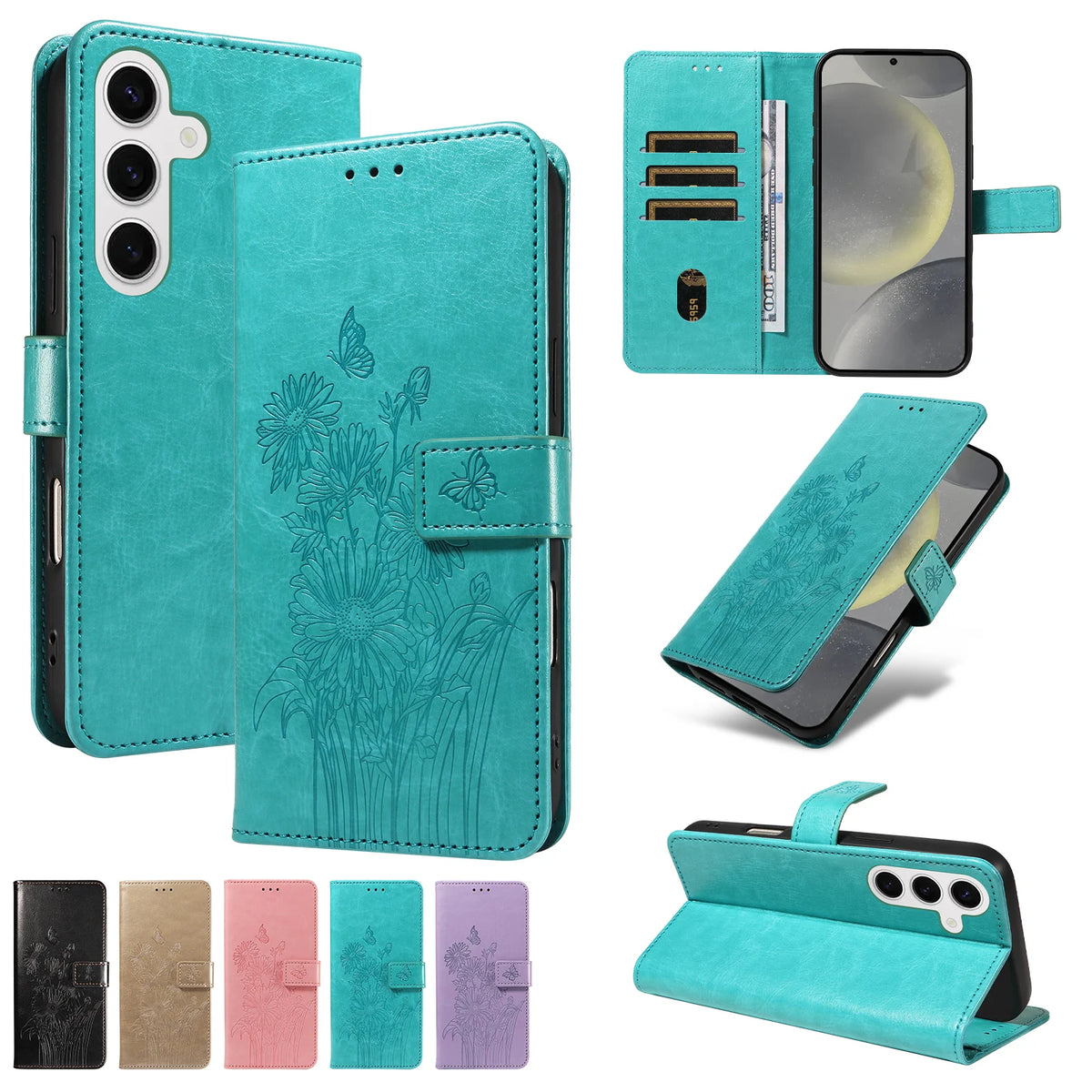 Embossed Flip Wallet Phone Case for Samsung Galaxy A14 4G, A14 5G, A15 5G, A15 4G, A30, A12, A13 4G, A13 5G, A06, A07, A10, A20, A37, A57, A05s, A05, A53 5G, A54, A55, A56, A50, A51 4G, A52 5G, A52s 5G, A36, A41, A42 5G, A32 5G, A32 4G & More Models