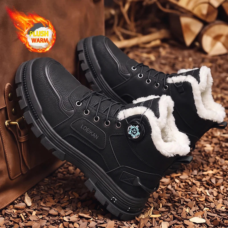Bottes d'hiver pour hommes à fermeture à cadran doublées de peluche