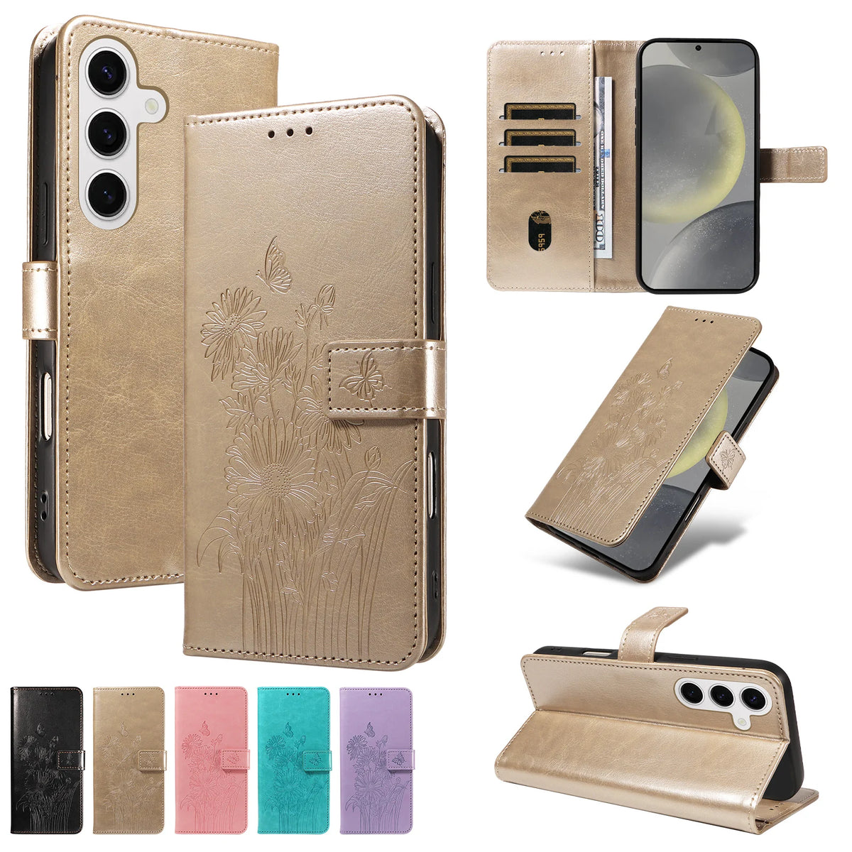 Embossed Flip Wallet Phone Case for Samsung Galaxy A14 4G, A14 5G, A15 5G, A15 4G, A30, A12, A13 4G, A13 5G, A06, A07, A10, A20, A37, A57, A05s, A05, A53 5G, A54, A55, A56, A50, A51 4G, A52 5G, A52s 5G, A36, A41, A42 5G, A32 5G, A32 4G & More Models