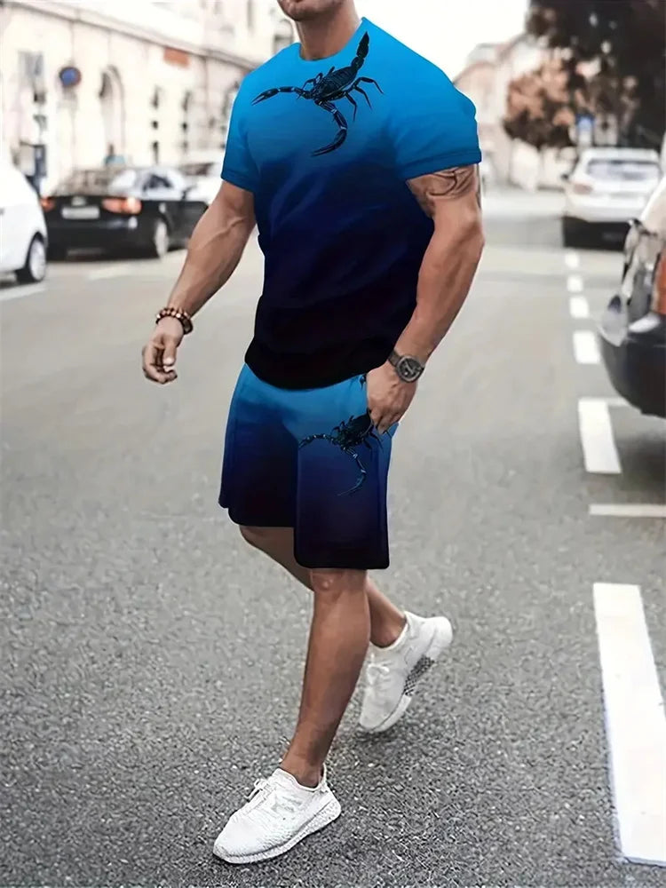 Men's Graphic Print Top & Shorts Set