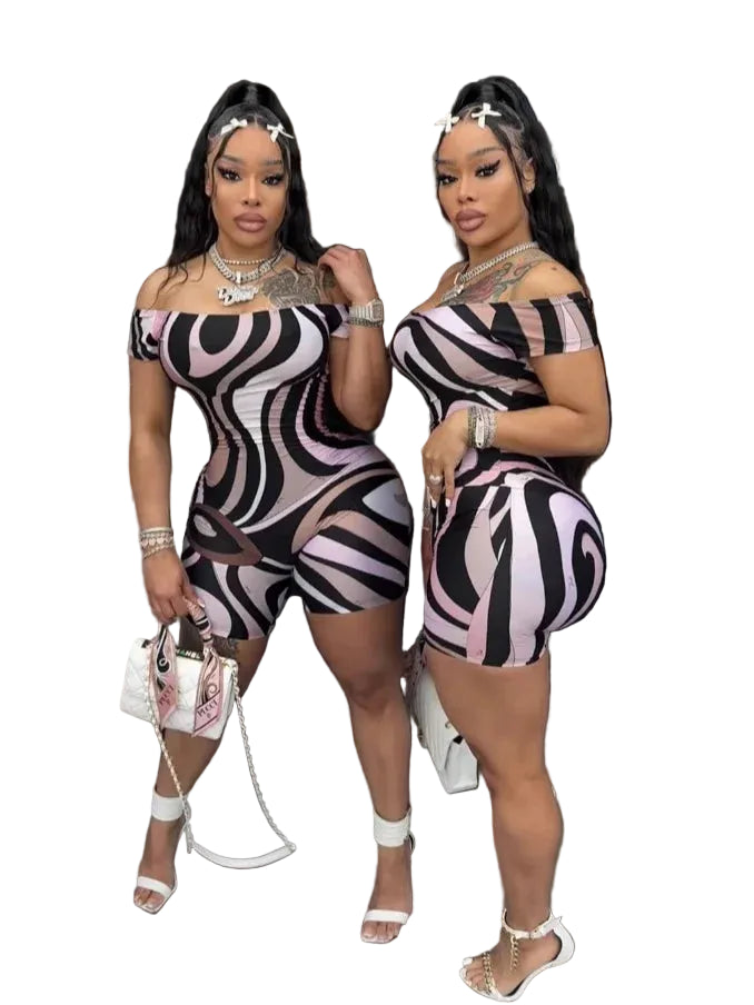 Women's Geometric-Print Slash-Neck Jumpsuit