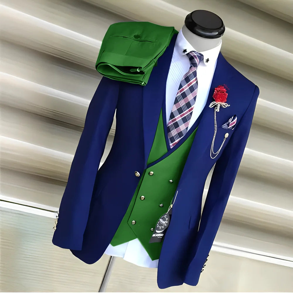 Men's Royal Blue 3-Piece Suit Set — product view