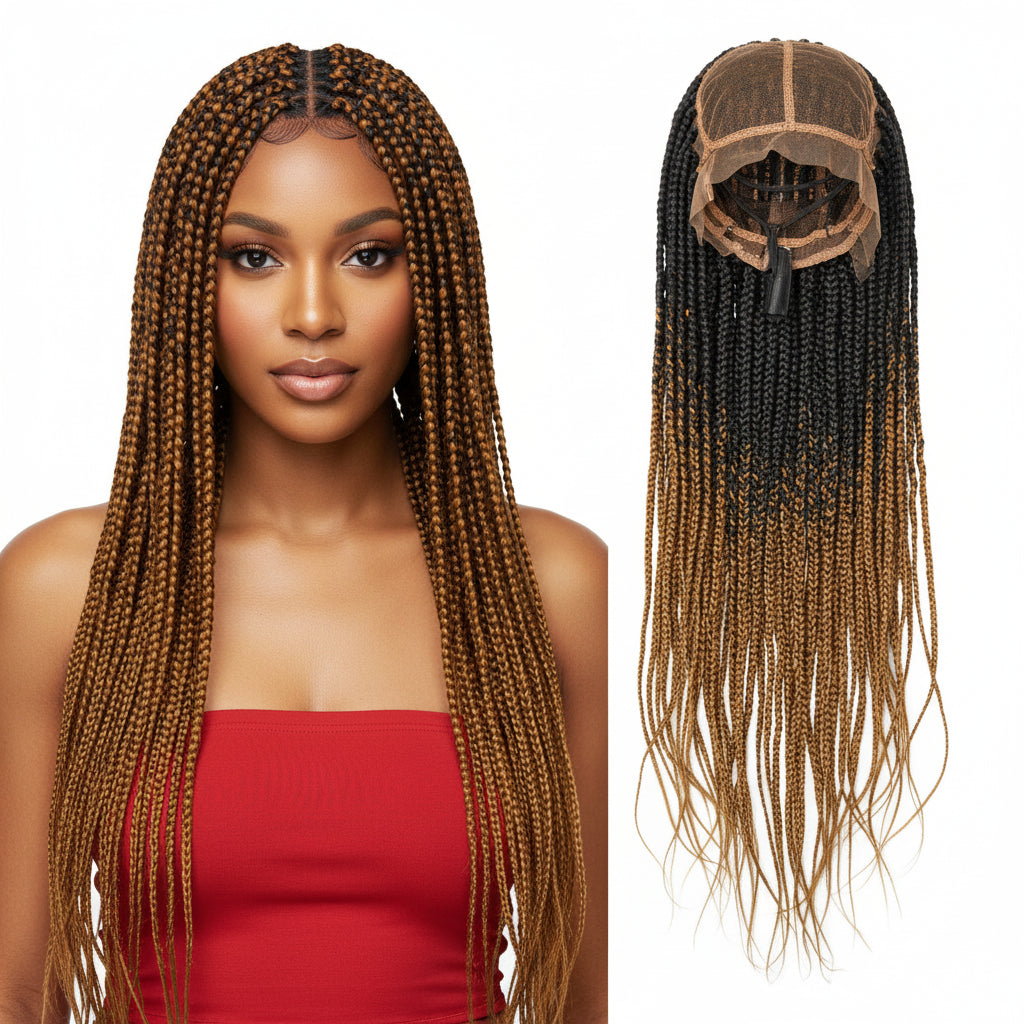 Synthetic Jumbo Box Braided Wig 1b27 Knotless Box Braids Lace Wig - OSASCO